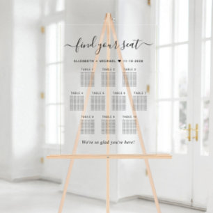Schicke Sitzordnung für 10 Tische zur Hochzeit Acrylschild