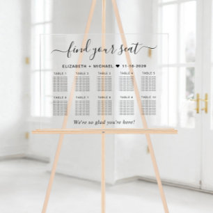 Schicke Sitzordnung für 10 Tische zur Hochzeit Acrylschild