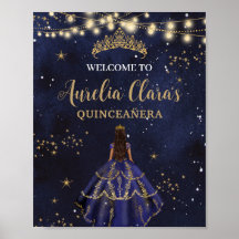 Schicke Sternennacht-Navyblau-Kleid Gold Quinceañe