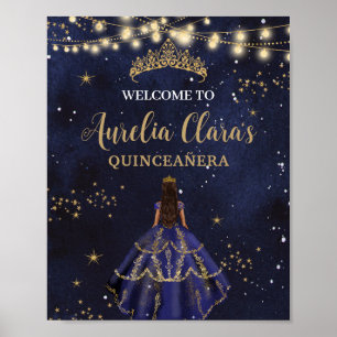 Schicke Sternennacht-Navyblau-Kleid Gold Quinceañe Poster
