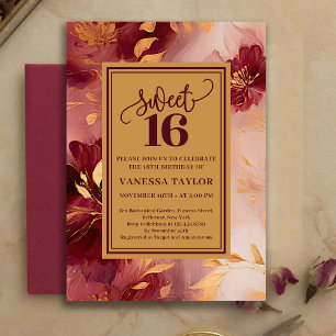 Schicke Sweet Sixteen Burgunderrosen Goldene Einla Einladung