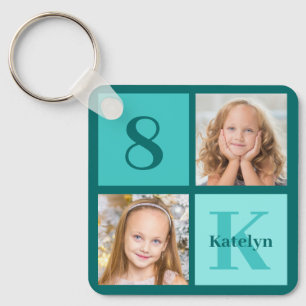 Schicke Teal-Fotocollage personalisiert Schlüsselanhänger