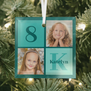 Schicke Teal-Fotocollage Personalisiertes Weihnach Ornament Aus Glas