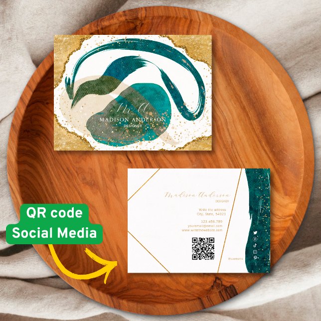 Schicke Teal-Gold-Glitter-Website-QR-Code-Geschäft Visitenkarte (Von Creator hochgeladen)