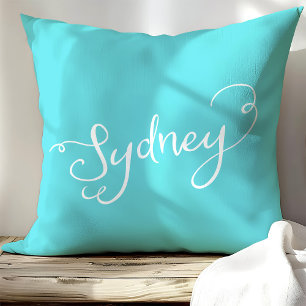Schicke Turquoise & Weiße Sydney-Typografie Kissen