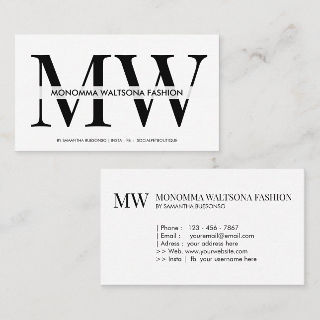 Schicke Typografie-Monogramm-Lettering-Name Visitenkarte (Vorne/Hinten)