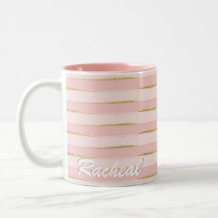 Schicke und elegante Goldrosa-Streifen Zweifarbige Tasse