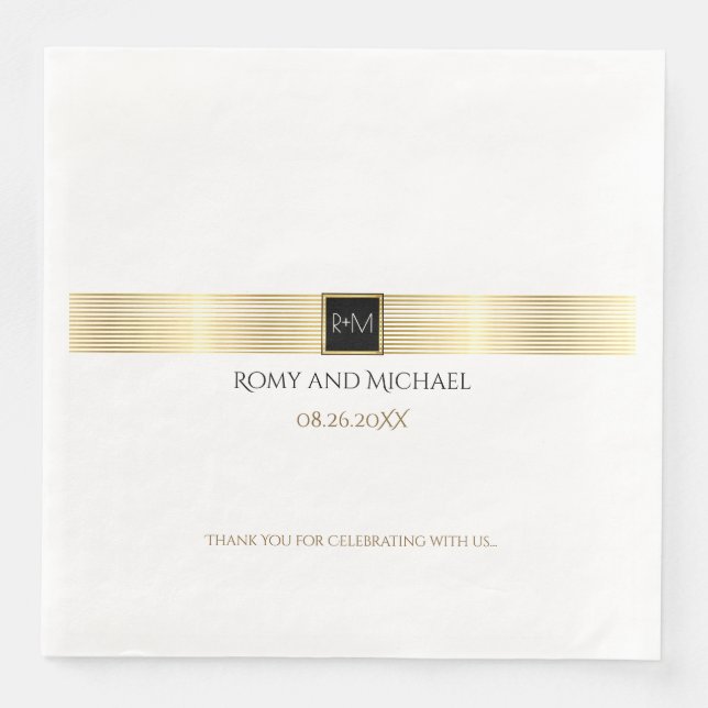 schicke und klassische Goldlinien Hochzeit Monogra Serviette (Vorderseite)