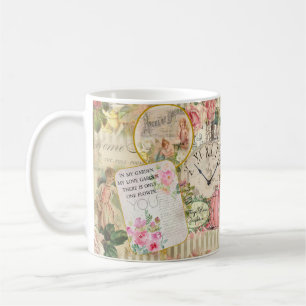 Schicke viktorianische Ephemera, Engel und Rosen   Kaffeetasse