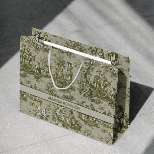 Schicke Vintage Grün Grau Französische Toile-Kunst Große Geschenktüte