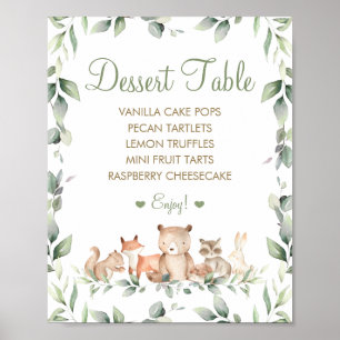 Schicke Waldtiere Grünzeug Dessert-Tisch-Menü  Poster