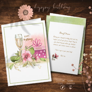 Schicke Wasserfarbe Rosa Magnolie Champagner Gebur Karte