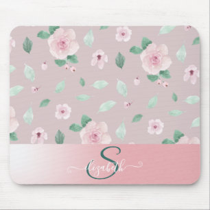 Schicke Wasserfarben-Blumen-Monogramm Mousepad