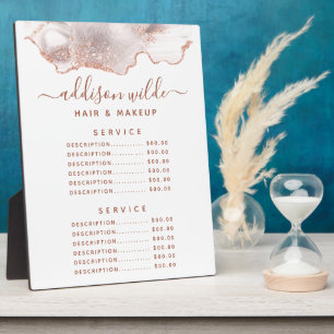 Schicke weiße Marmor-Achat-Roségold-Preismenu Fotoplatte
