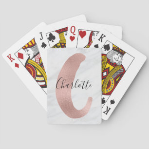 Schicke weiße und graue Marmor-Roségold-C-Monogram Spielkarten