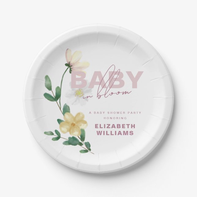 Schicke wilde Blumen in Blüte Baby Shower  Pappteller (Vorderseite)