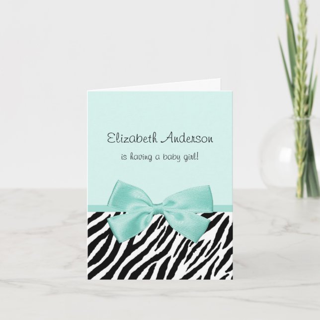 Schicke Zebra-Aqua-Minzen-Band-Mädchen-Babyparty Einladung (Vorderseite)