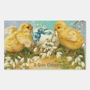 SCHICKEN,BLUME,EASTER EGG IN GOLD BLAUE GLITZERN RECHTECKIGER AUFKLEBER