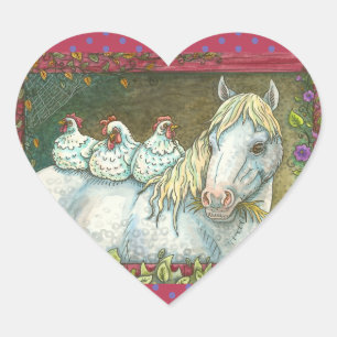 SCHICKEN IN DER STABILEN, HORSE STICKERS-HERZZEILE Herz-Aufkleber
