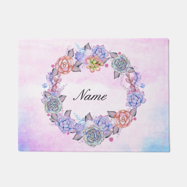 Schicker Aquarellsucculents-Kranz Fußmatte (Vorderseite)