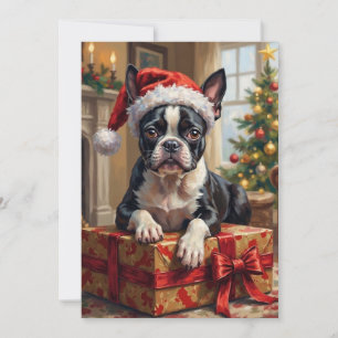 Schicker Boston Terrier Hund Weihnachtsgeschenk Feiertagskarte