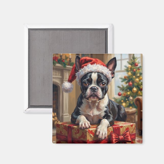 Schicker Boston Terrier Hund Weihnachtsgeschenk Magnet (Vorderseite/Rückseite)