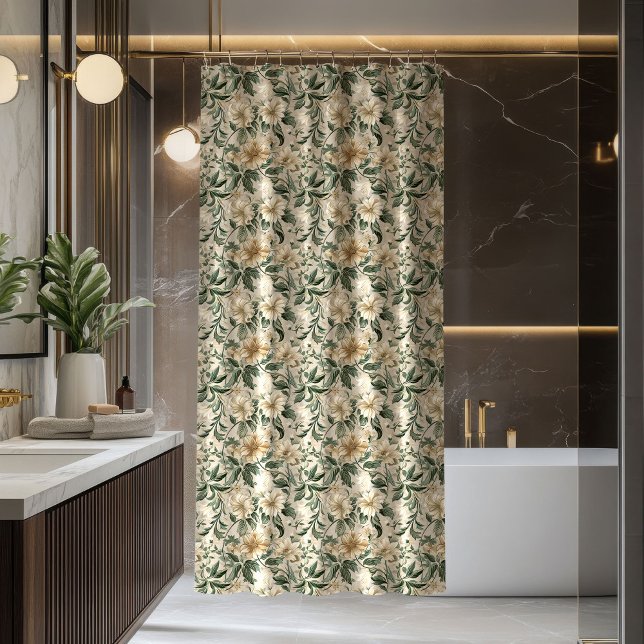 Schicker botanischer Duschvorhang in Salbeigrün Ak (Chic Botanical Shower Curtain Sage Green Accent)