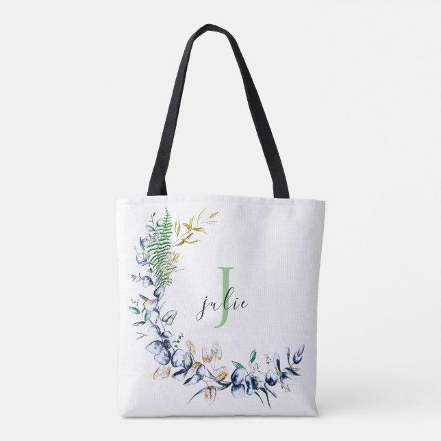 Schicker botanischer Kranz-Monogramm Tasche (Rückseite)