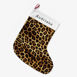 Schicker brauner Gold-Leoparden-Tierdruck Weihnach Großer Weihnachtsstrumpf
