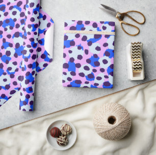 Schicker bunter rosa-blauer Cheetah-Druck mit Mono Geschenkpapier