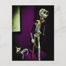 Schicker Día de los Muertos Skelett mit Hund Postkarte