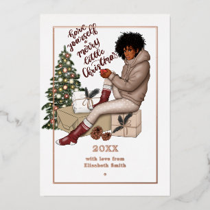Schicker Ebony Fröhlicher Kleiner Weihnachtsmann Folien Feiertagskarte