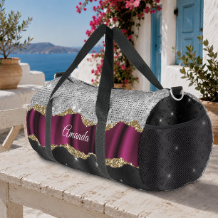 Schicker falscher Silberglitter Fuchsie schwarzes Duffle Bag