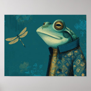 Schicker Frosch & Libelle - Surrealistisches Vinta Poster