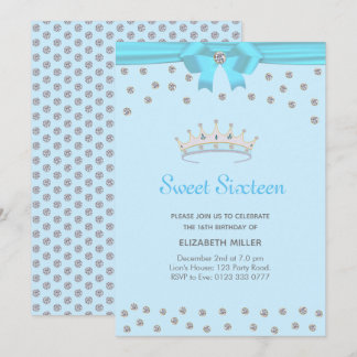 Schicker Glitter-Diamant Sweet Sixteen auf Hellbla Einladung
