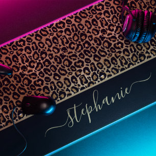 Schicker Glitter-Leoparden-Animierdruck-Monogramm  Schreibtischunterlage