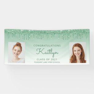 Schicker grüner Glitter-Drip Zwei-Foto-Abschluss Banner
