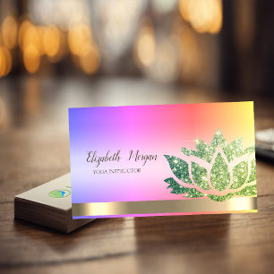 Schicker grüner Glitter-Lotus-Blumen-Yoga Visitenkarte