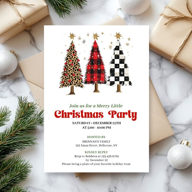 Schicker Leopardenprint-Weihnachtsbaum-Feiereinlad Einladung (Chic leopard print Christmas tree holiday invite)