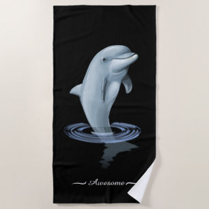 Schicker moderner Delfin und Schriftzug auf Schwar Strandtuch