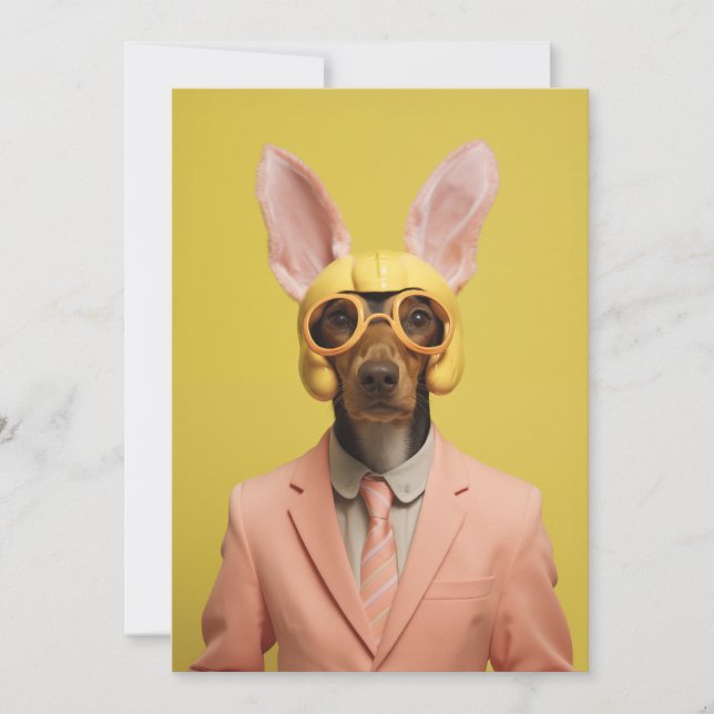 Schicker Osterhase Hund Einladung (Vorderseite)