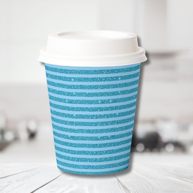 Schicker Ozeanblauer Glitter-Stil horizontale Stre Pappbecher (Von Creator hochgeladen)