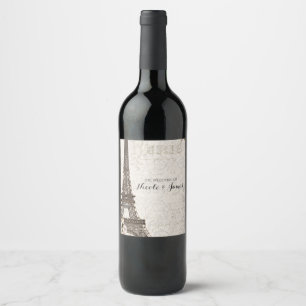 Schicker Pariser Eiffelturm & Rosen Elegantes Wein Weinetikett