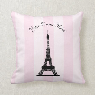Schicker Pariser rosa Streifen-Schwarz-Eiffelturm Kissen