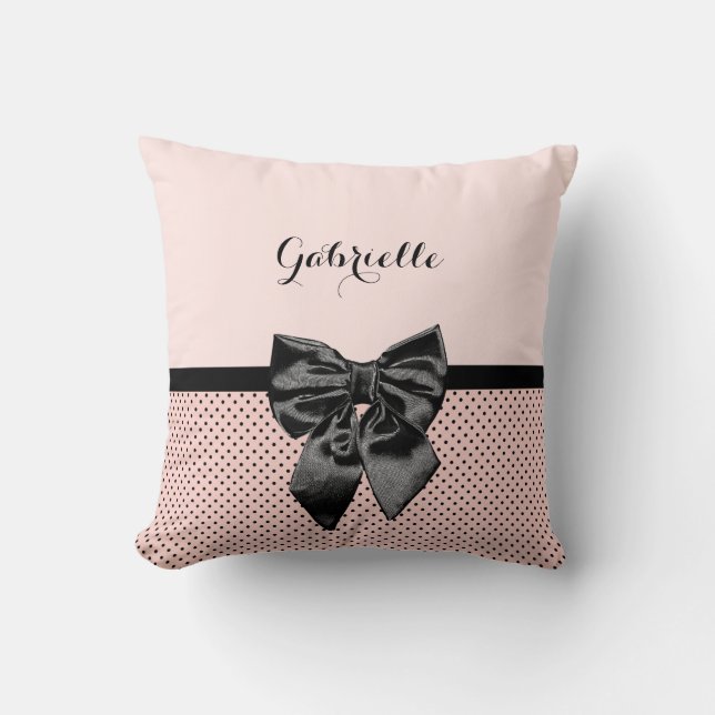 Schicker Pariser rosa Tupfen-Schwarz-Bogen und Kissen (Vorderseite)