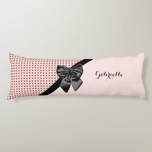 Schicker Pariser rosa Tupfen-Schwarz-Bogen und Seitenschläferkissen (Vorderseite)