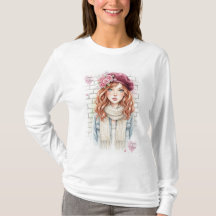 Schicker Pariser Stil Barett Mädchen Floral Mode T