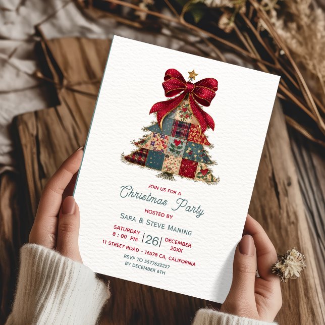 schicker Patchwork-Tannenbaum-Bogen Weihnachtsfeie Einladung (Von Creator hochgeladen)