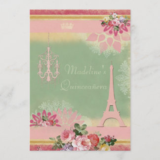 Schicker Quinceañera Eiffelturm und Leuchter Einladung