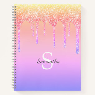 Schicker Regenbogen-Glitter-Tropfen-Sparkle-Monogr Notizbuch